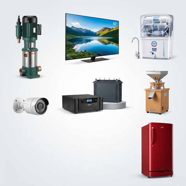 Ramdev Electric - Our Products & Services: Submersible Pumps, Smart TVs, Water Filters, CCTV Cameras, Inverters, Flour Mills